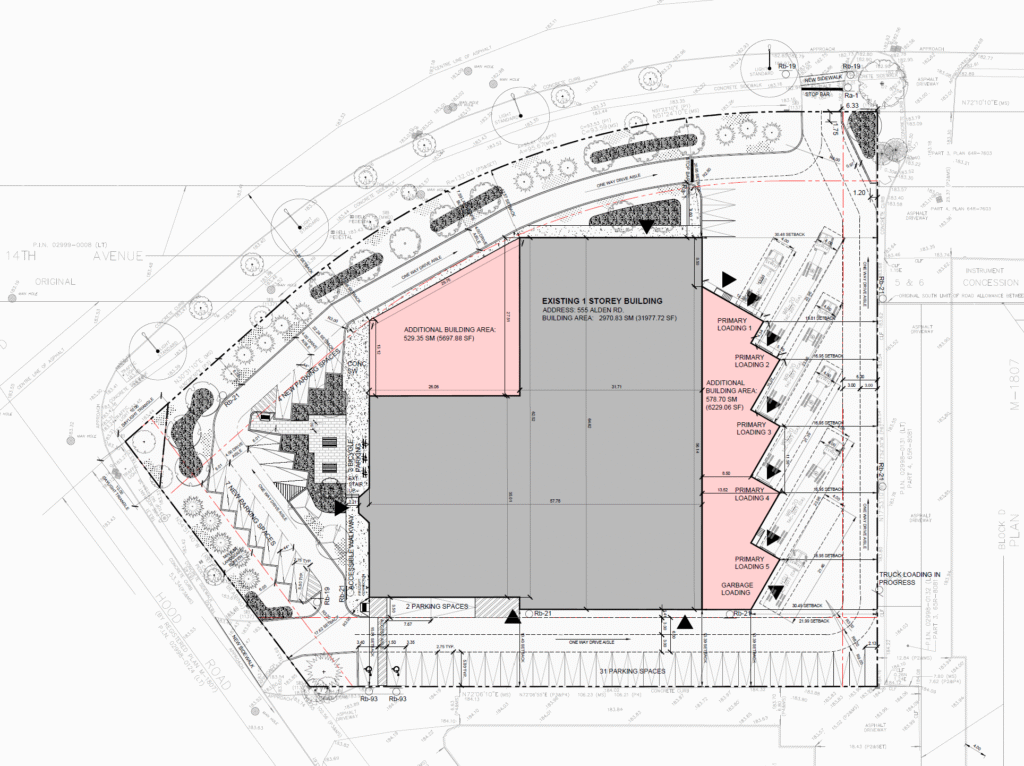 Overview of the new building's site plan, including key features and spatial organization.